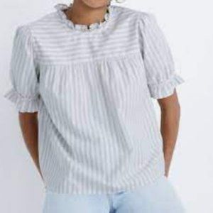 Madewell Ruffle-Neck Keyhole Top in Stripe